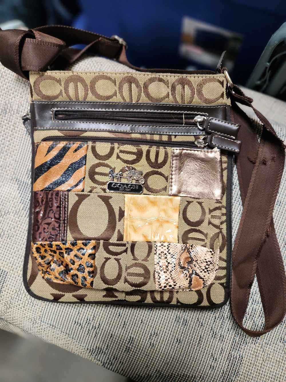 Coach Patchwork Signature Crossbody in Brown and Tan - Gem
